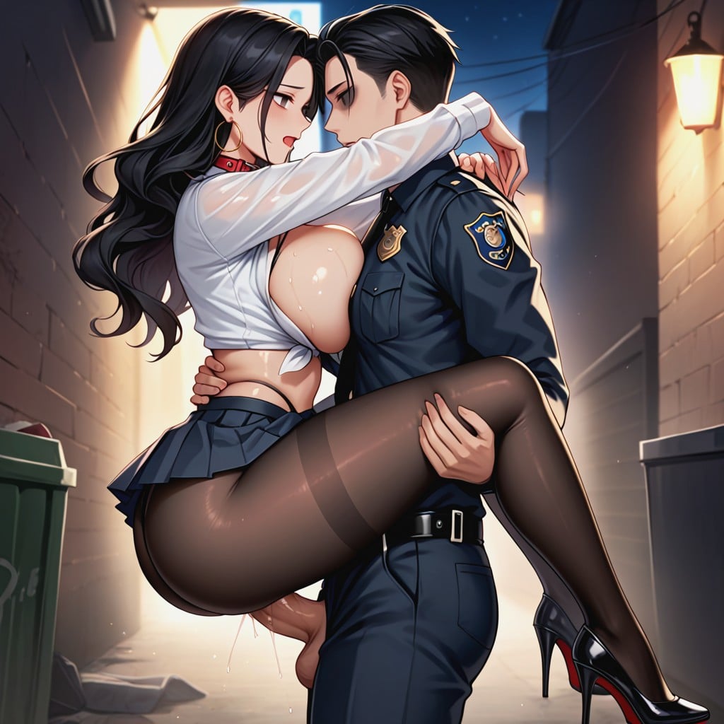 Black Hair, Hoop Earing, Korean Long Wavy Hair Hentai AI Porn