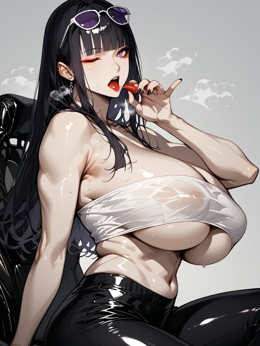 Woman Yawning With Lightly Eye Closed, Strong Body Oder Steam, Blackpurple Eyes Hentai AI Porn