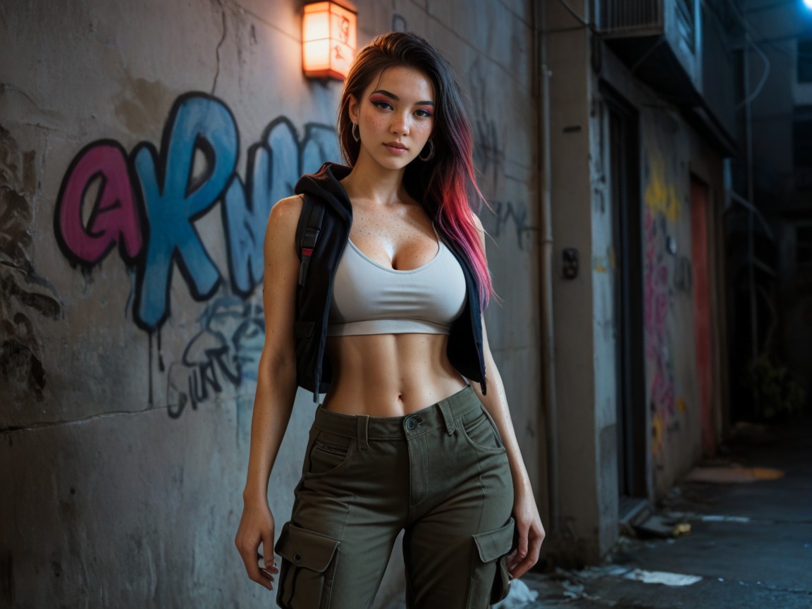 Worn Cargo Pants, Fitness Figure, Hood On Head AI Porn