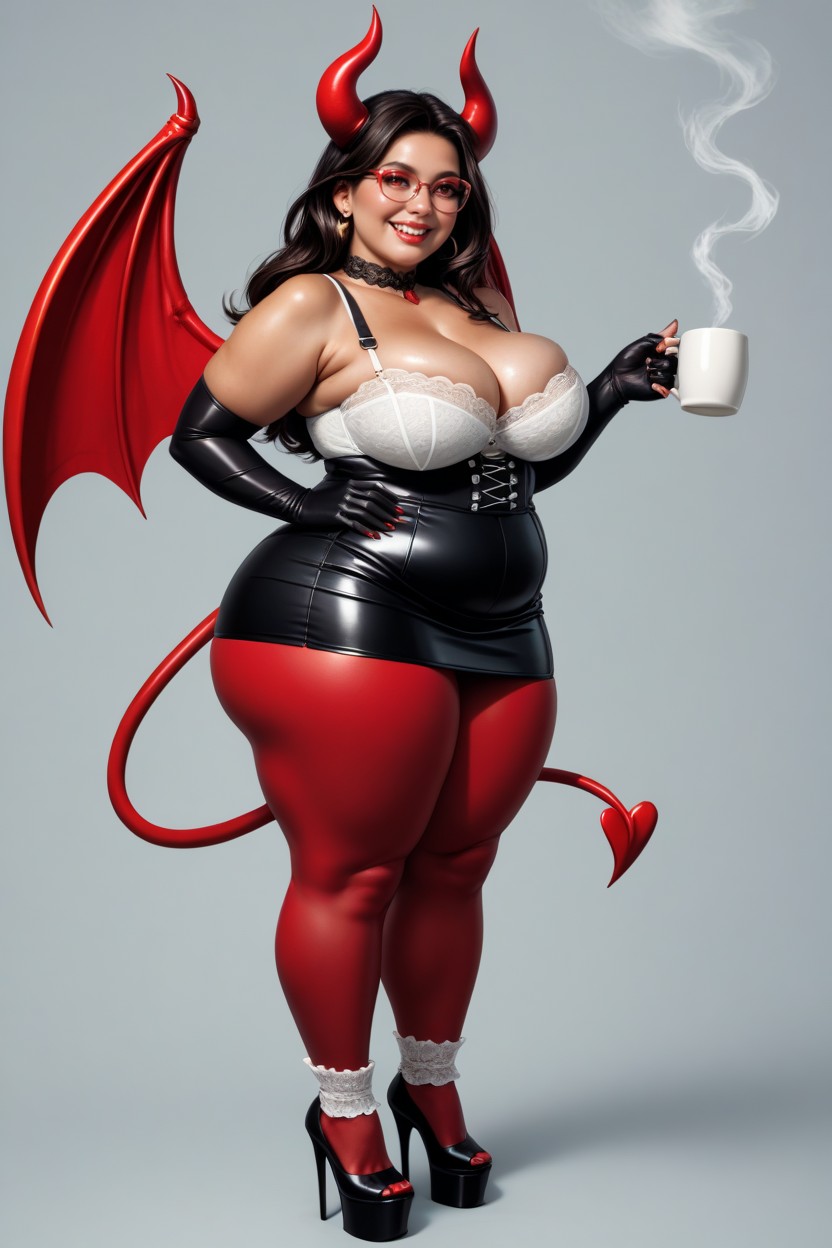 Black Platform High Heels, Tall, Shiny Pantyhose BBW AI Porn