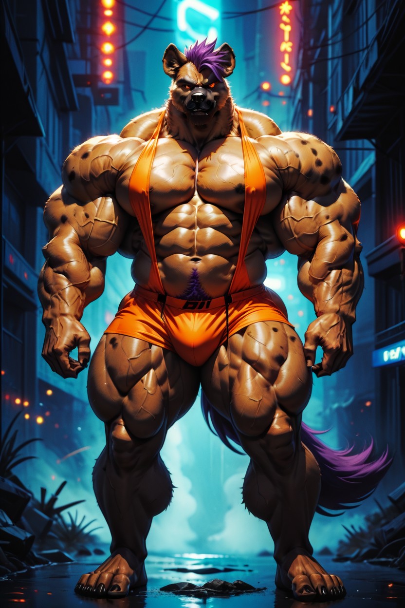 Muscle Gut, Hyper Muscle Growth, Dark Brown Fur Furry AI Porn