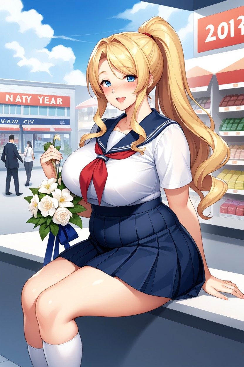 20+, Blue Pleated Skirt, Happy Hentai AI Porn