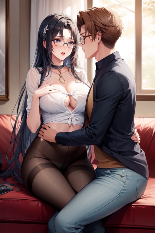 The Man Hand On His Croutch, The Woman, Embarrassed Hentai AI Porn