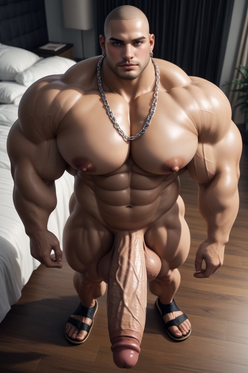 Flexing Tricep, Shaved Bald Head, Cock Out AI Gay Porn