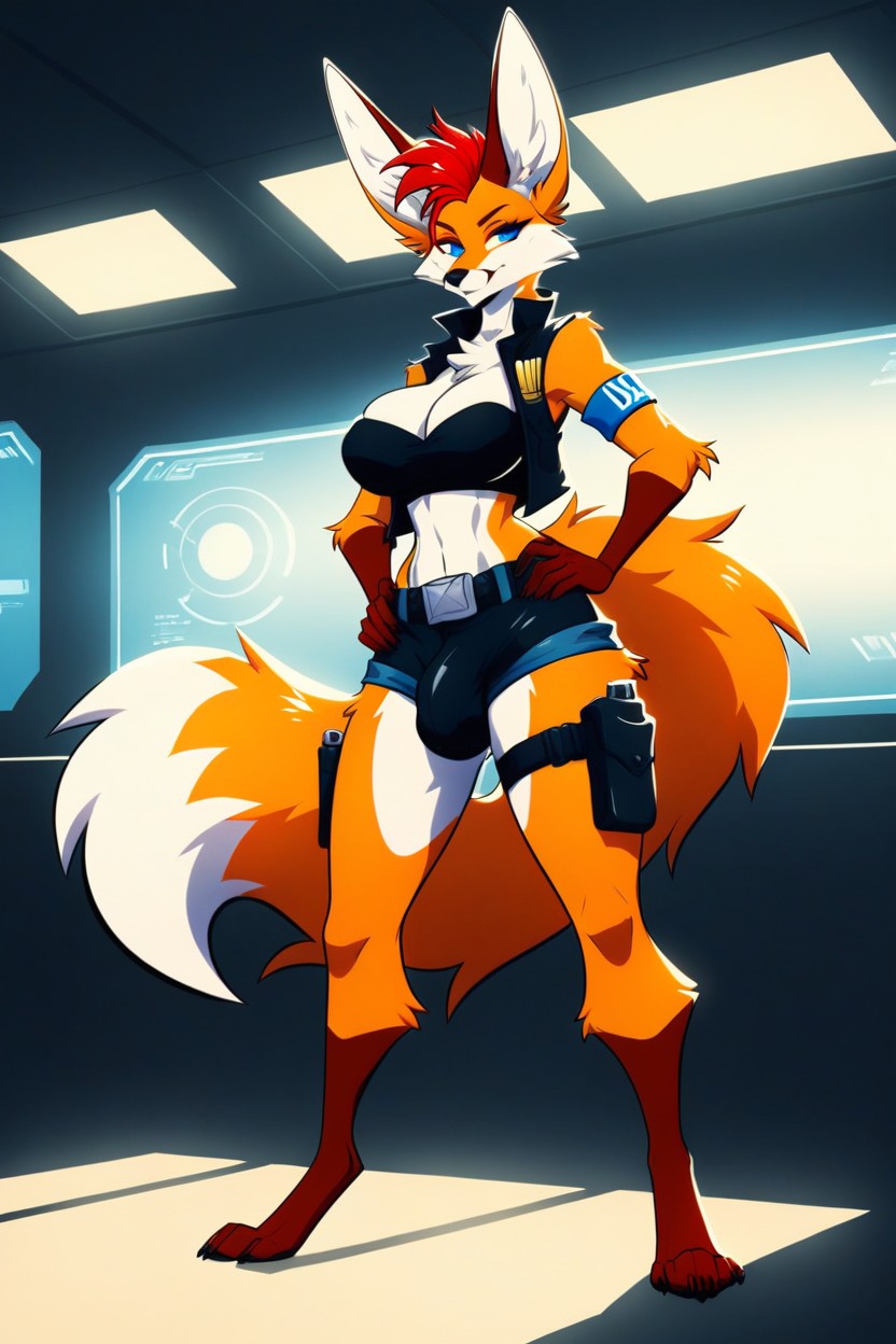 Penny The Fennec Fox, Soft Artificial Lighting, Pistol In Thigh Holster AI兽人黄片