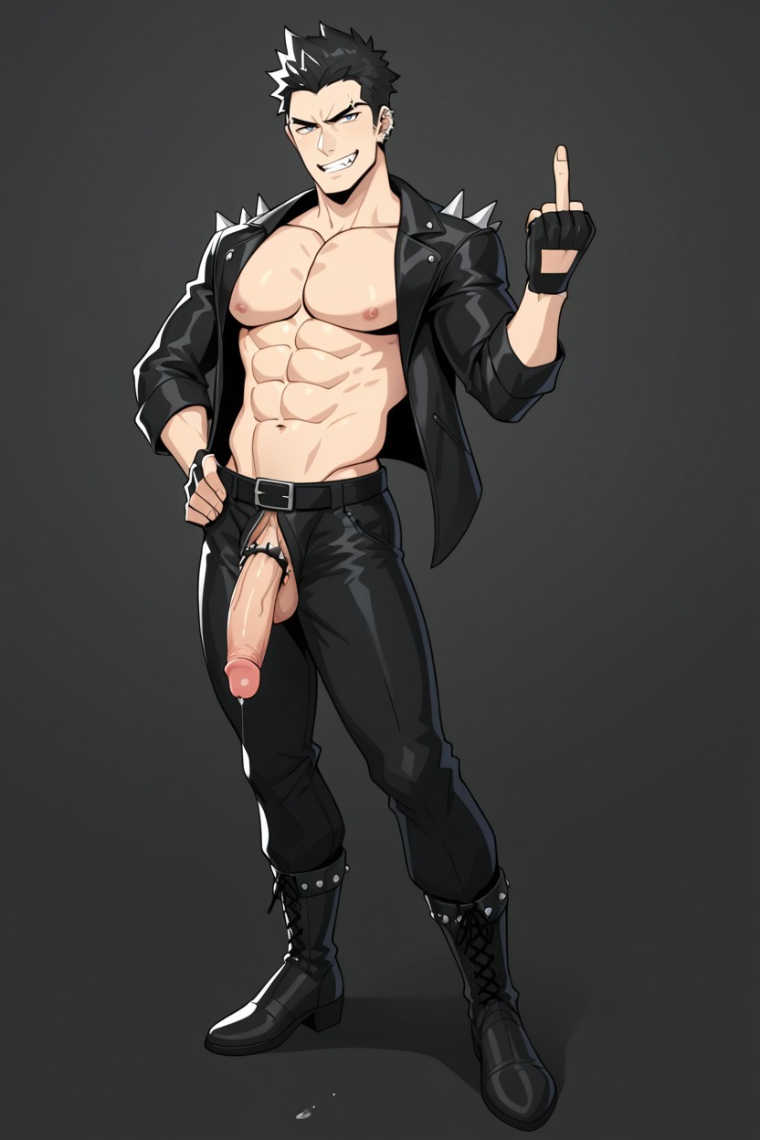 Cuerpo Completo, Dark Background, Black Belt With Silver Buckle Porno gay IA