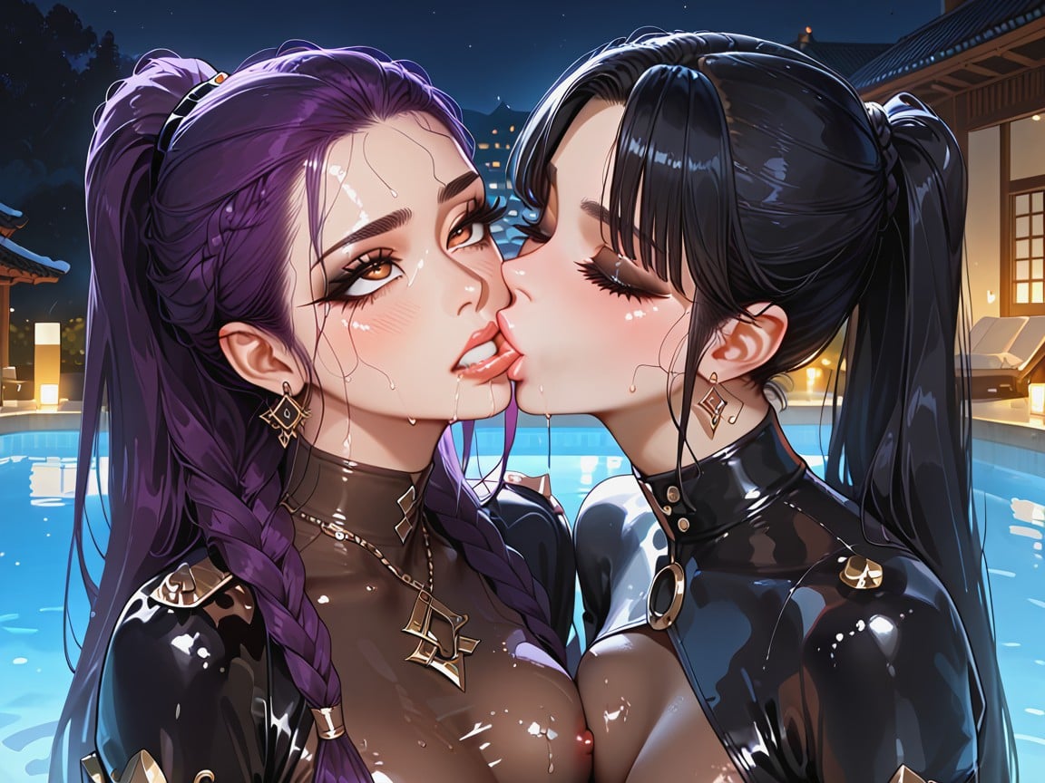 Extremely Long And Massive Braided High Ponytail, Jinu From Saja, Wearing Bodystocking Hentai AI Porn