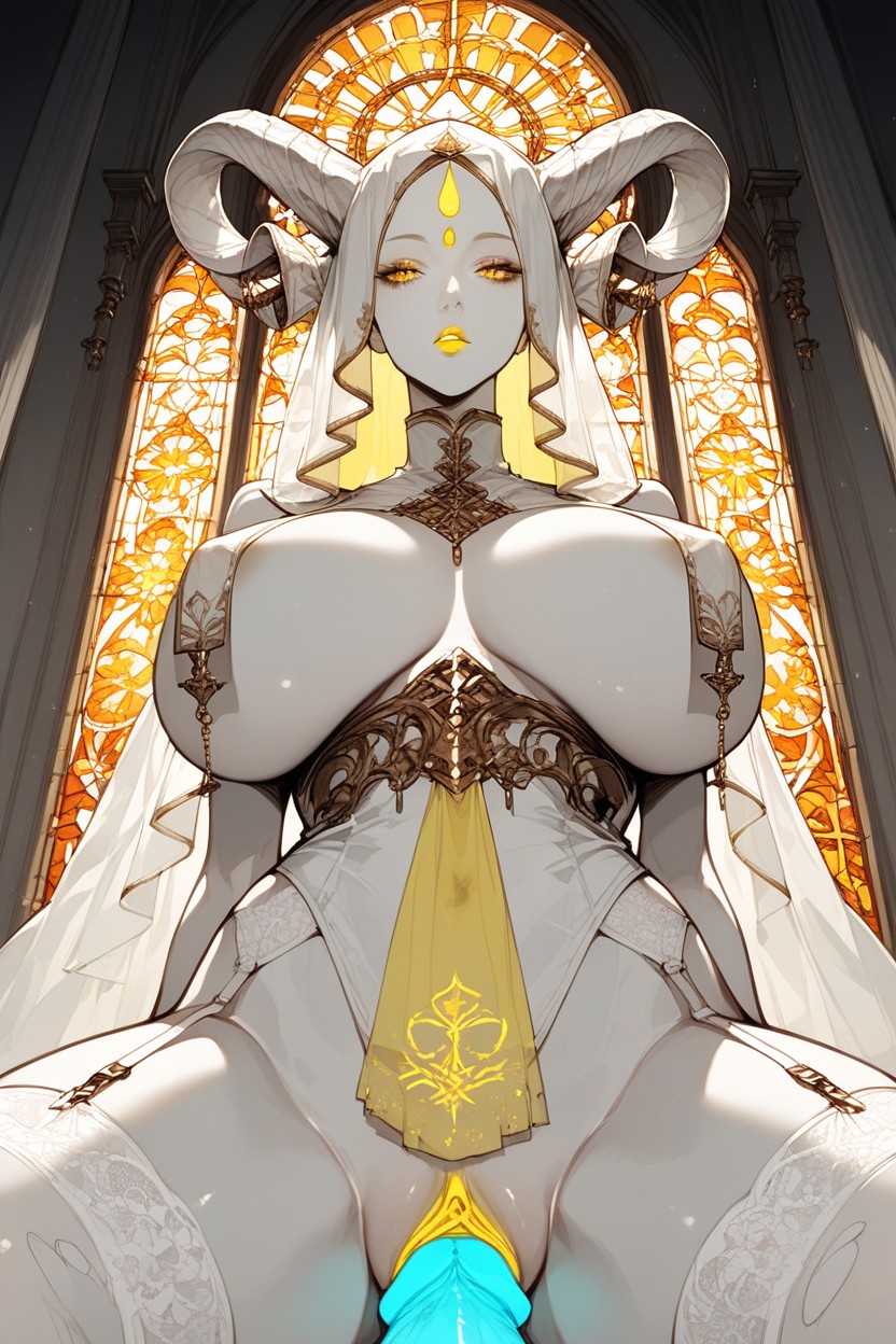 Halo Above Head, Backlight, White Mouth Veil Hentai AI Porn