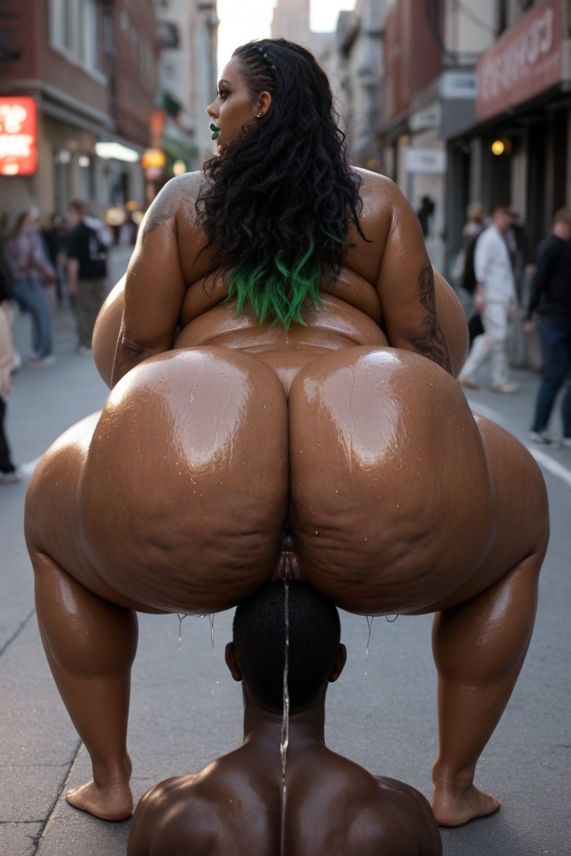 Extremely Beautiful And Sweet Face, Disproportionately Huge Hips, Cellulite Ebony AI Porn