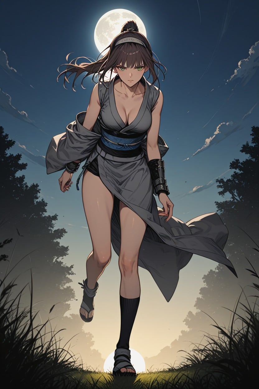 Stern Expression, High Ponytail, Black Cloth Wrist Gauntlet Hentai AI Porn