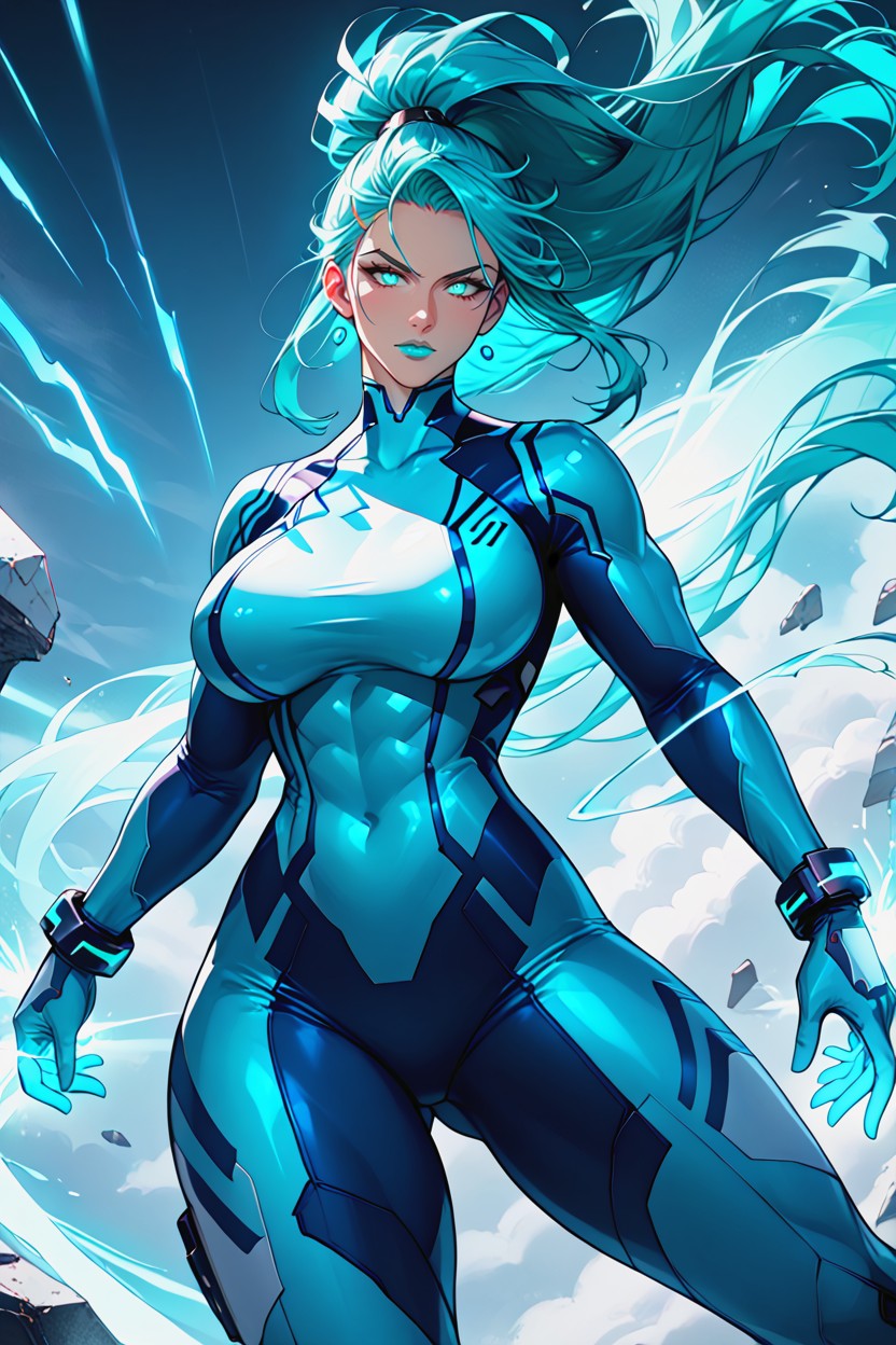 Many Celestial Bodies In Background, Musculosa, Wind Blown Hair Porno IA