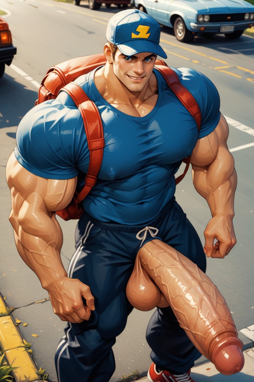 Muscular Legs, Huge Pecs, Bottom Up View AI Gay Porn