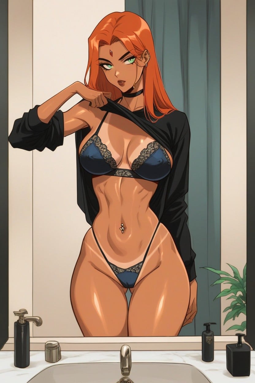 Dark Tanned Skin, Erect Nipples, No Pants Hentai AI Porn