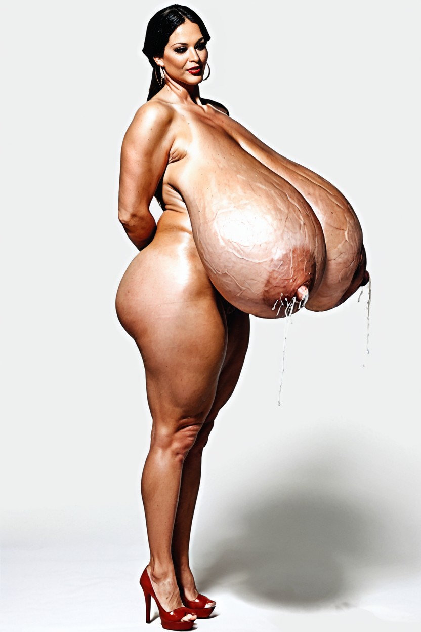Breasts Bigger Than Torso, Long Nipples, Hanging Tits AI Porn