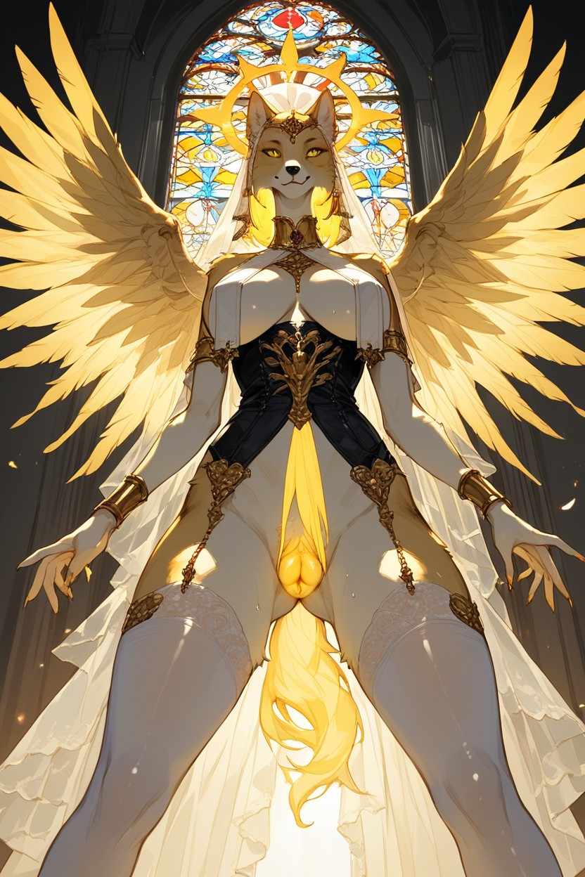 Halo Above Head, Church, Gold Jewelry Furry AI Porn