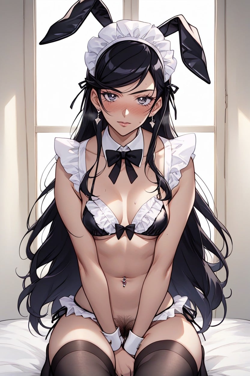 Black Frilled Bikini, Blushing, Perfect Anatomy Hentai AI Porn
