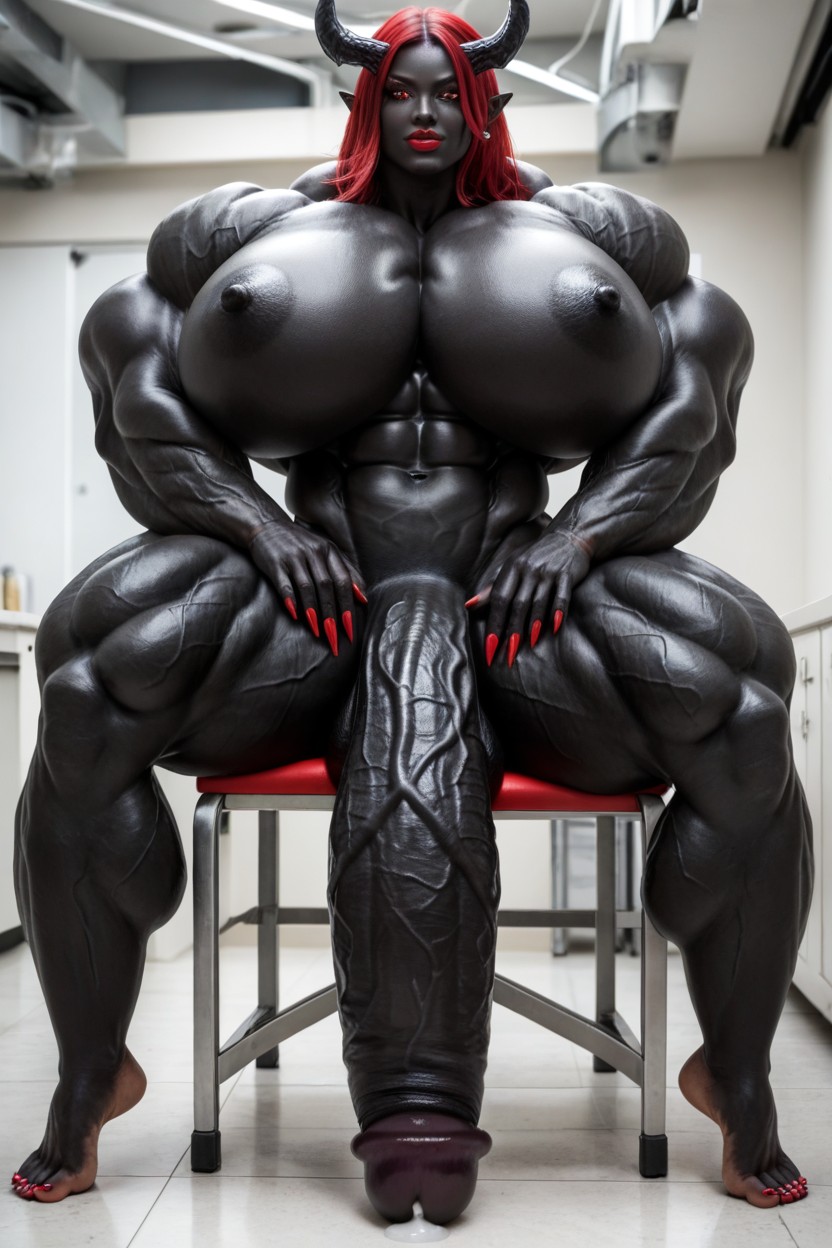 Giantess, Impossibly Gigantic Black Cock, Her Cock Is A Flared Cock Shemale AI Porn