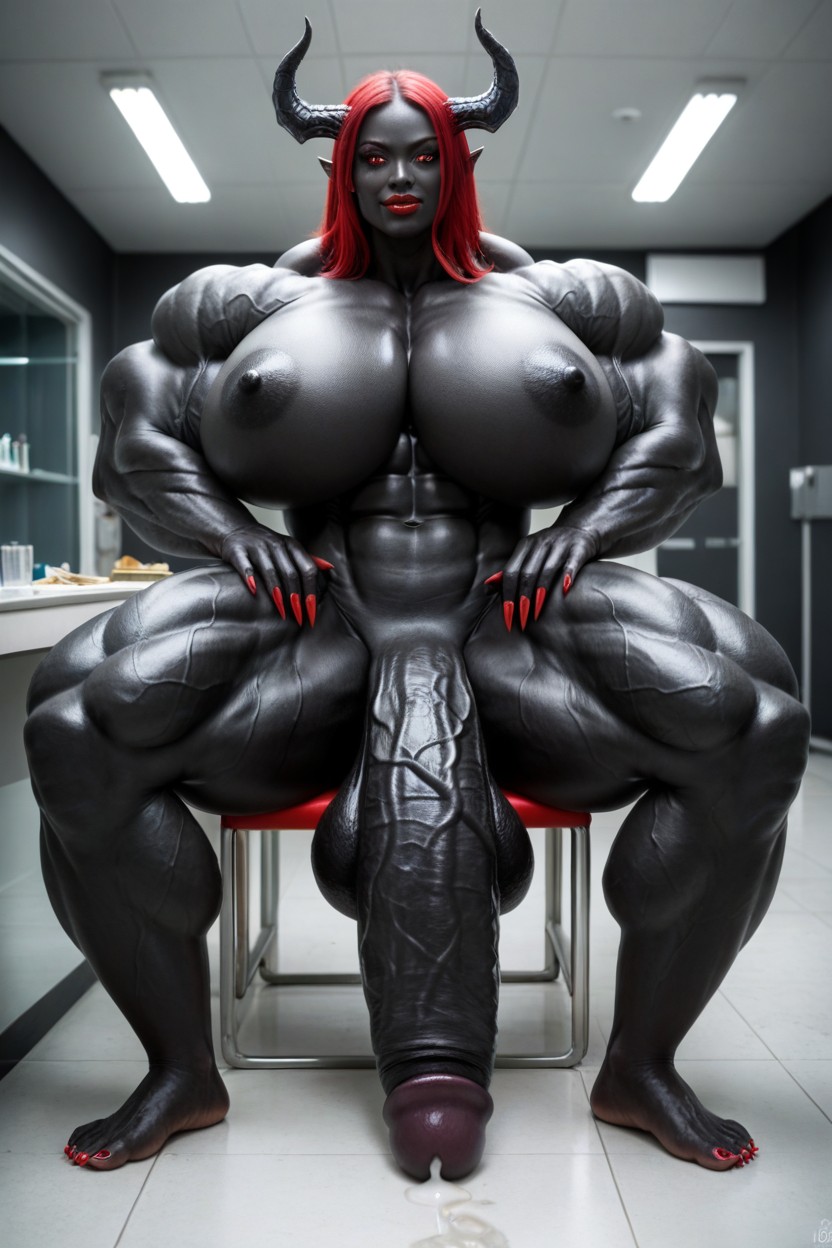 Full Body View, Red Eyes, Gigantic Shemale AI Porn