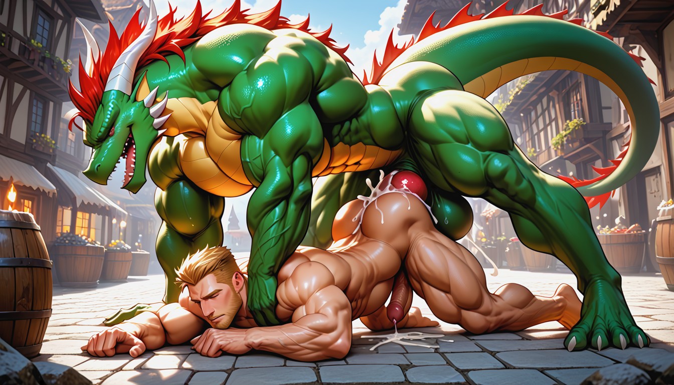Muscular Abs, Huge Cock, Side View AI Gay Porn
