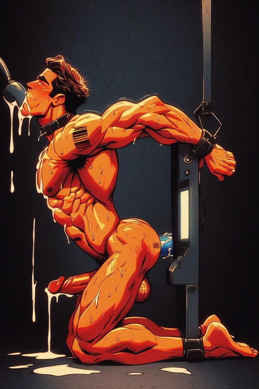 Kneeling, Huge Balls, Excessive Cum Everywhere AI Gay Porn