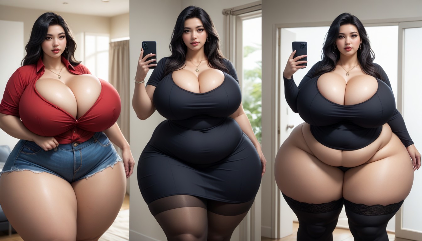 Mega Fat Gothic, Hyper Fat Thick Curvy Fuller Figured Asian American College Woman, Selfie BBW AI Porn