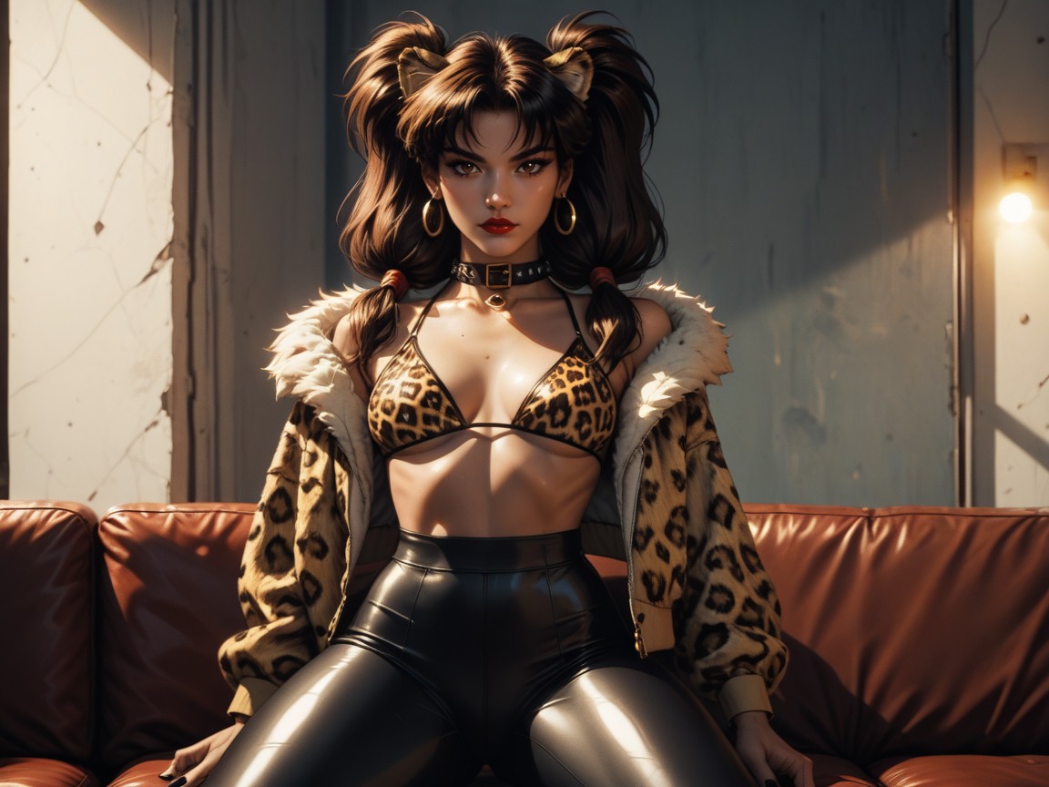 Fists Up Fighting Pose, Hips Wider Than Shoulders, Leopard Print Bikini Top AI Porn