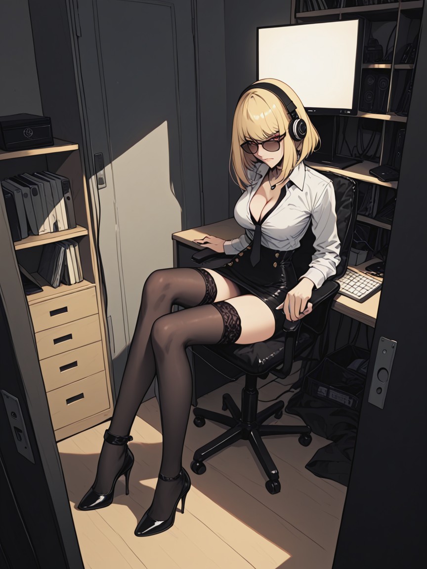 Top Down, Headphones, White Shirt AI Porn