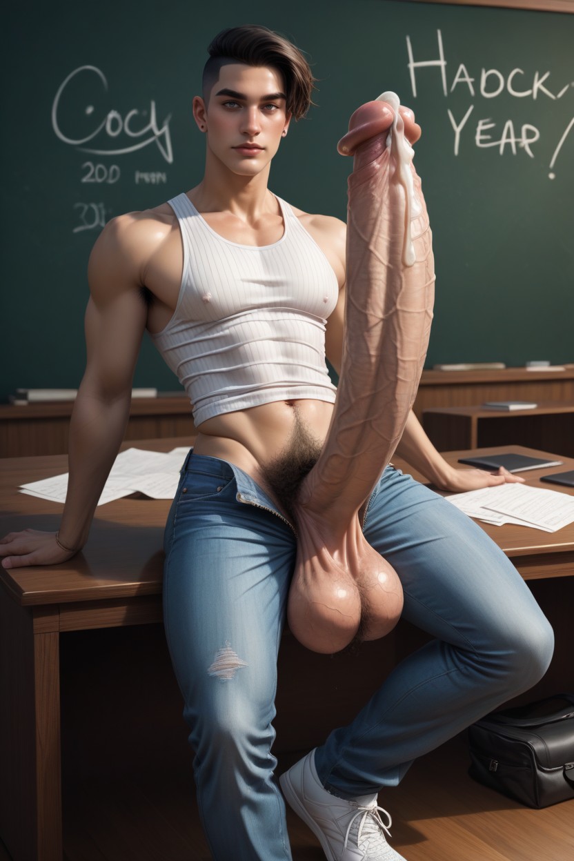 Masturbating, Cum On Equicock, Skinny AI Gay Porn