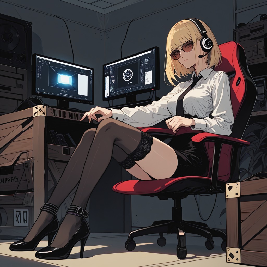Headphones, Disgusted, Face Bathed In Bluish Glow Of Monitor AI Porn