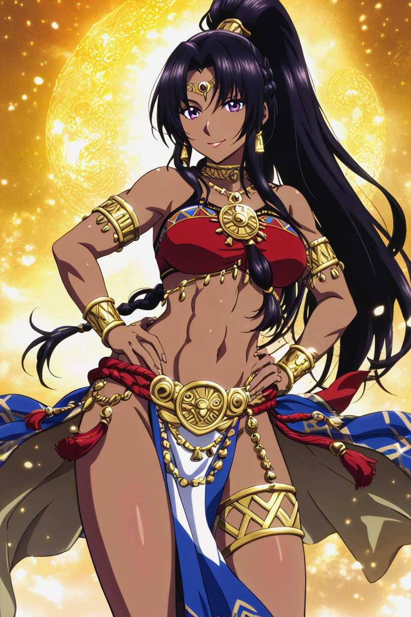 Fit, Wears Gold Armlets, Medium Ass Hentai AI Porn