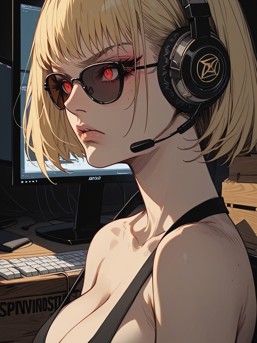 Straight, Walls Filled With Electronics And Monitors, Close Up On Her Face AI Porn