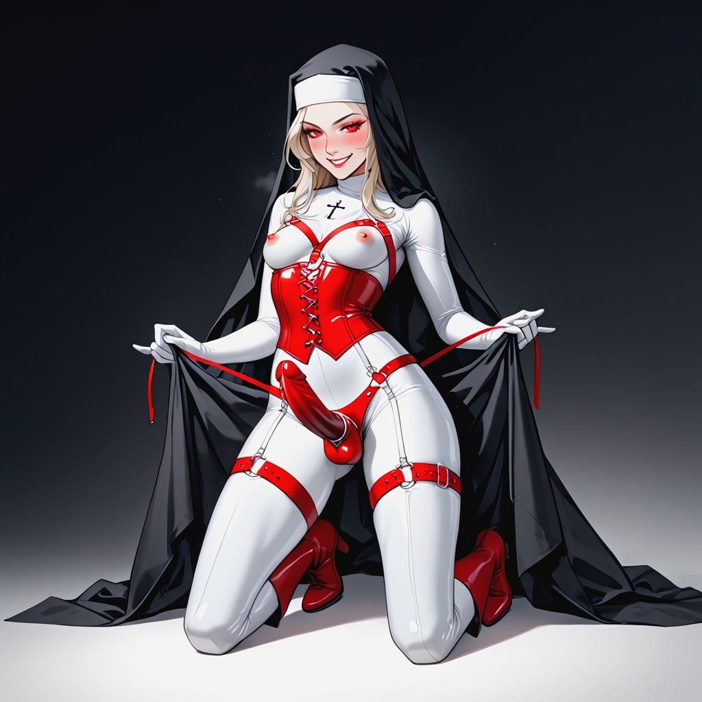 Wearing Ret Corset Over Latexsuit, Legs Spread, Wasp Waist AI Porn