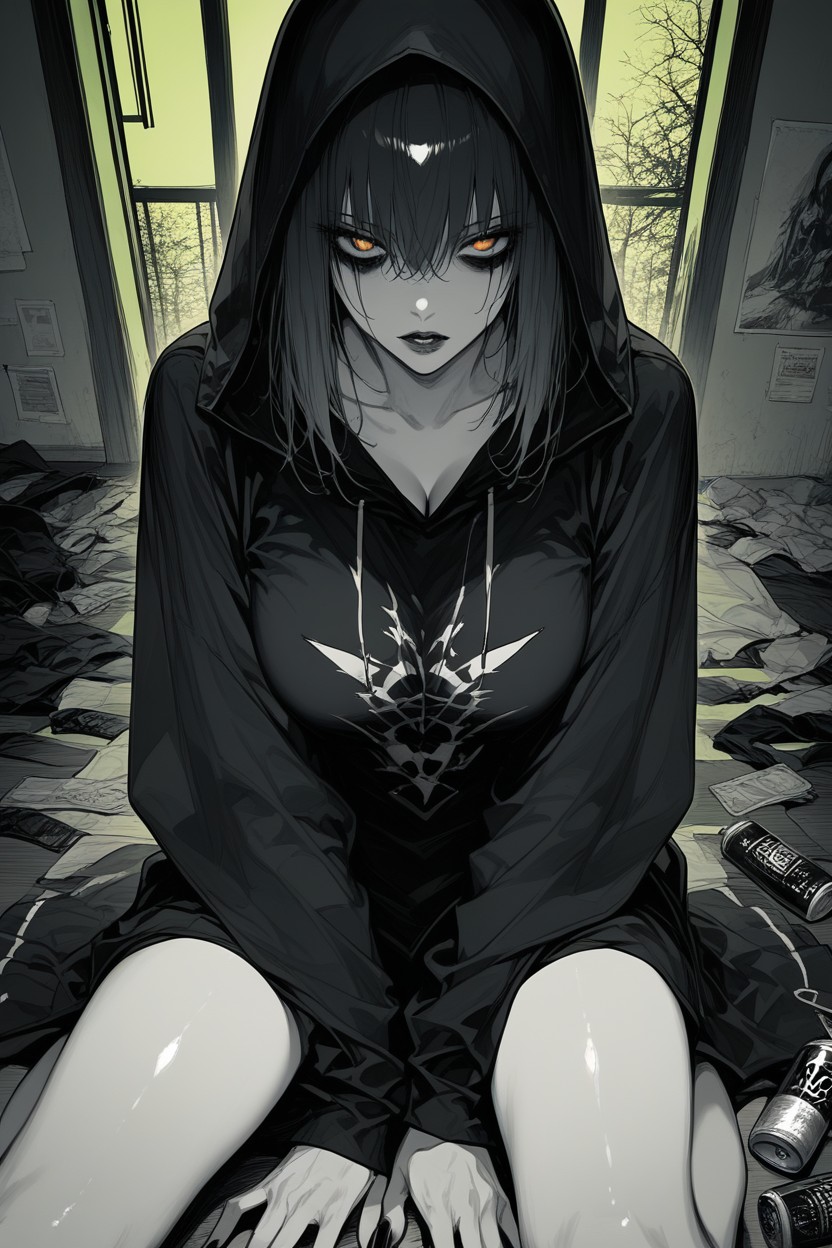 Theme Envy, Slightly Worn Out Black Hoodie, Showing A Popular Idols Glittering Social Media Feed AI Porn