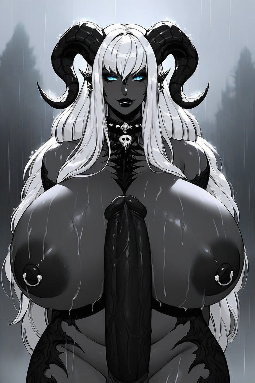 Gigantic Breasts, Blue Eyes, Puffy Nipples ファーリーAIポルノ