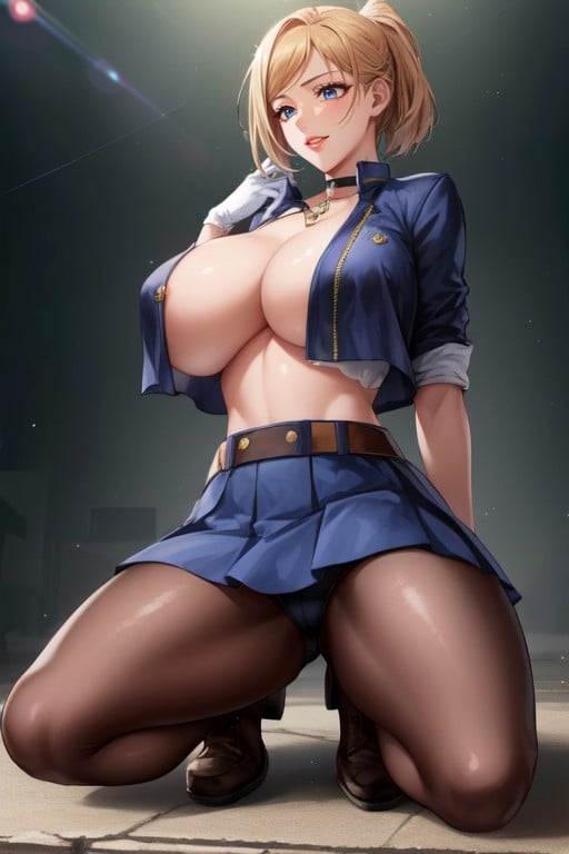 Smile, Full Body, Heart Choker Detail At The Neckbold Cleavage Hentai AI Porn