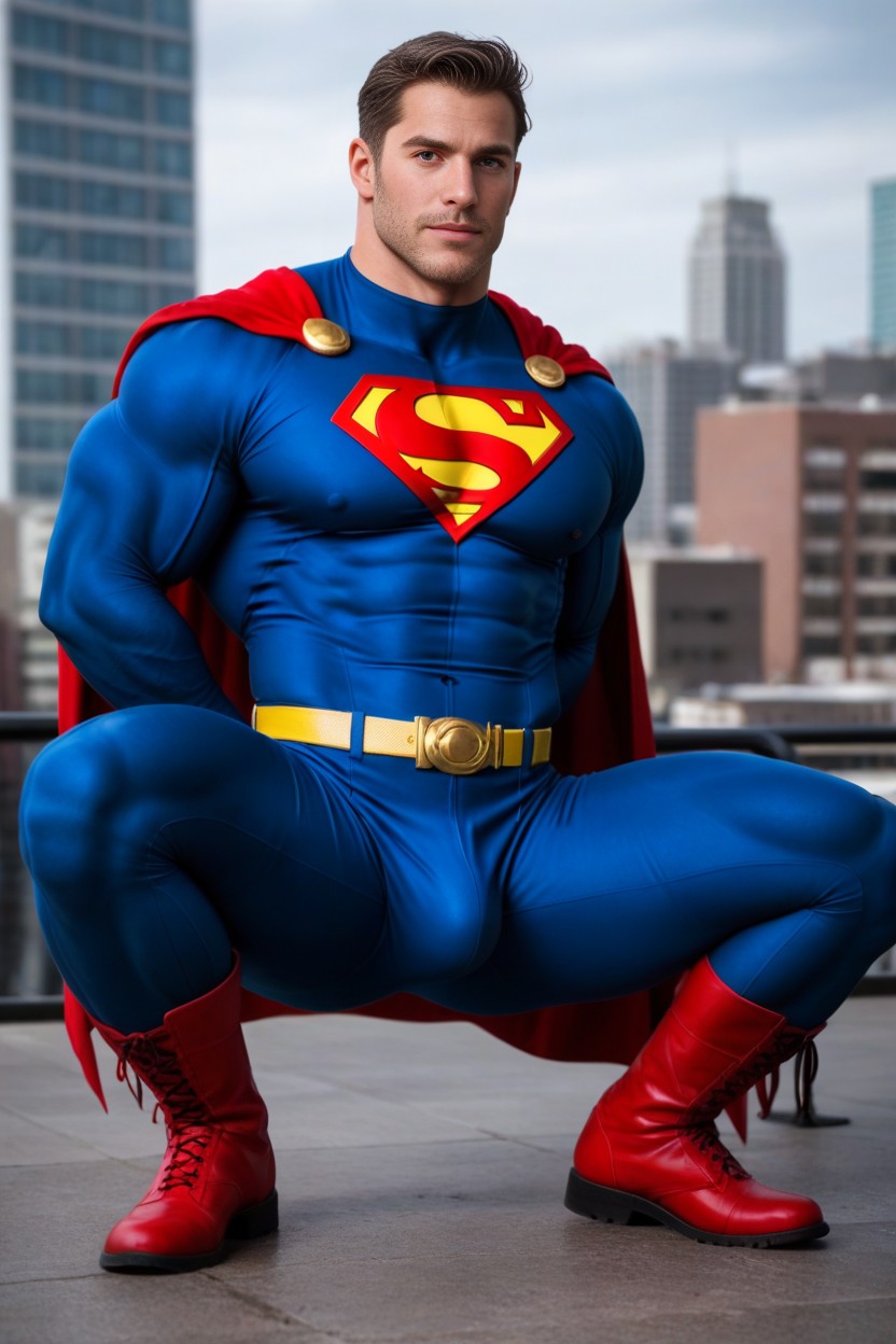 The Blue Tight-fitting Suit, Oversized Muscles, Highlighting The Explosive Power Of His Arm Muscles And AI Gay Porn