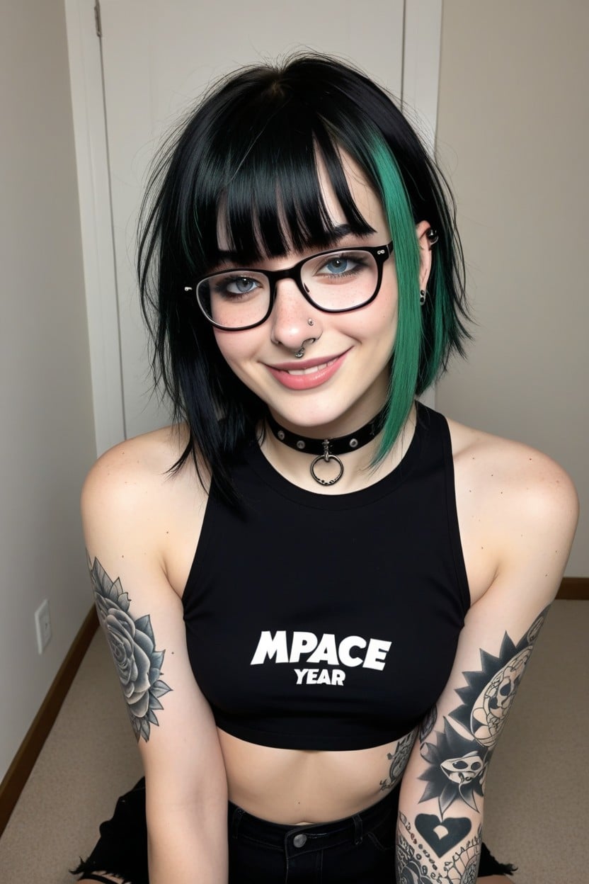 Wearing Glasses, Emo Fringe Haircut, Front View AI Porn