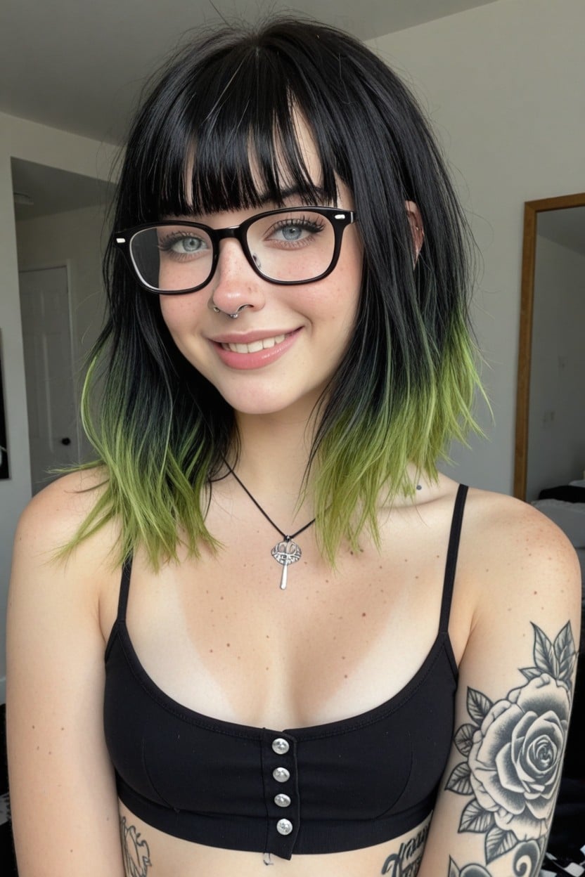 Neck Tattoos, Piercings, Smiling AI Porn