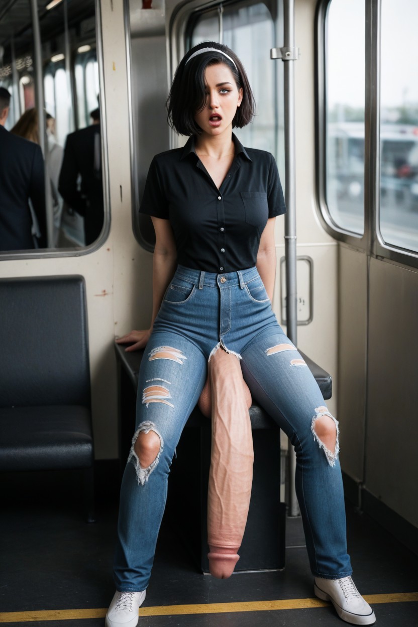 Jeans, Hair Band, Torn Clothes Shemale AI Porn
