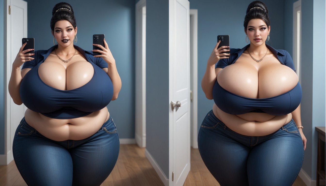 Mega Fat Gothic, Mega Engorged So Much More Hyper Fatter Engorged Hyper Mega Breasts And Fat Ass, Multiple Views BBW AI Porn