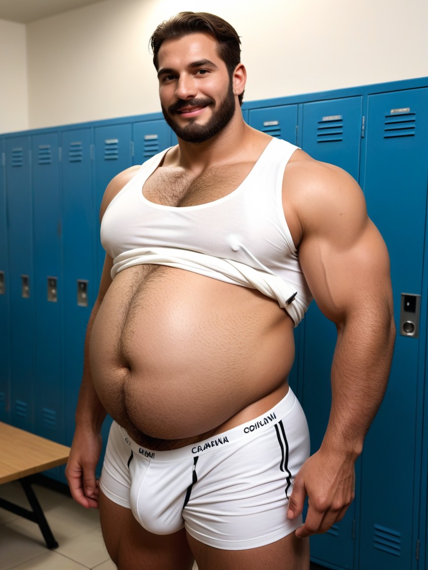 Taut Plain White Tshirt With No Letters Or Symbols, Fat, Sikh Man AI Gay Porn