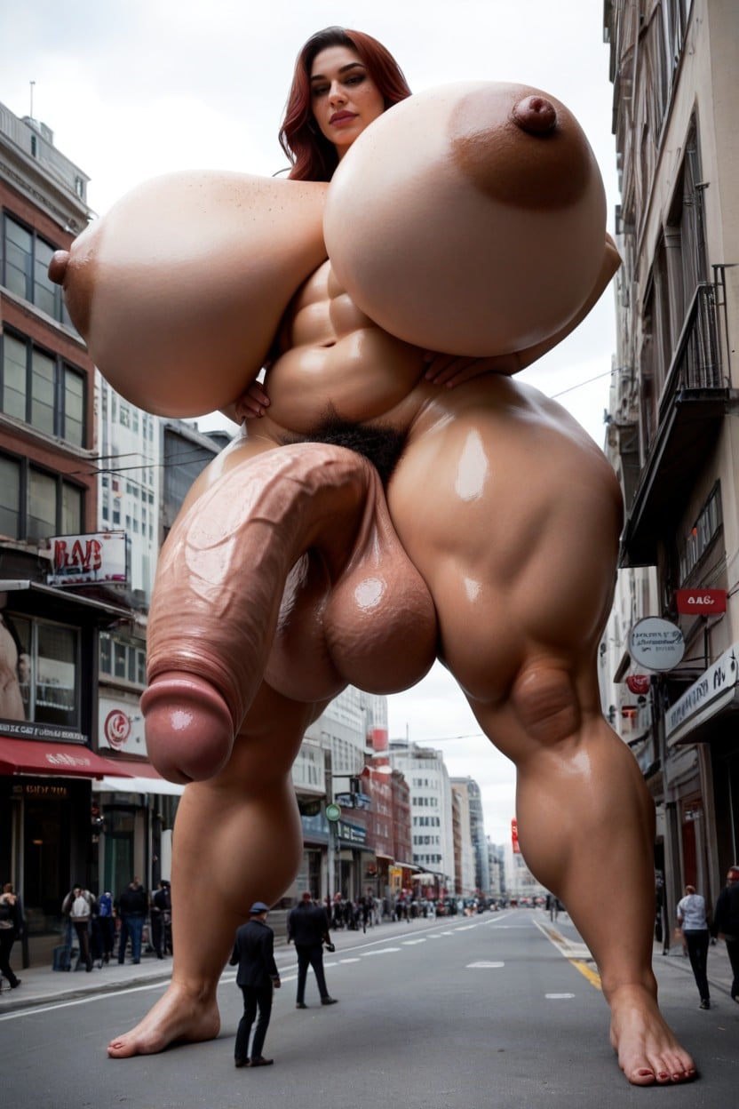 Hyper Breasts, Arms Crossed, Fat Shemale AI Porn