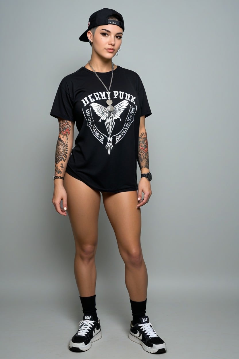 Black Shortsleeve T-shirt, Facing Camera, Tribal Tattoos AI Porn