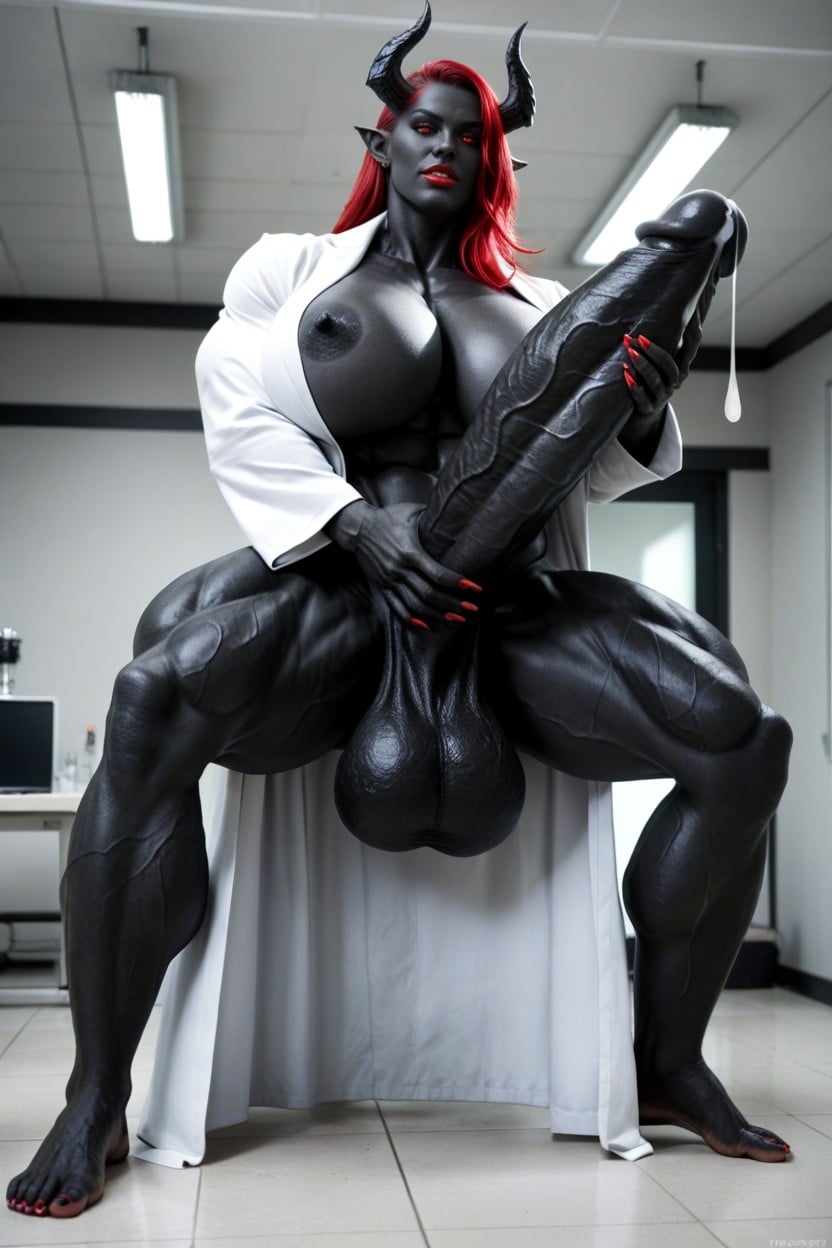 Lab, Bodybuilder, Hyper Black Balls Shemale AI Porn