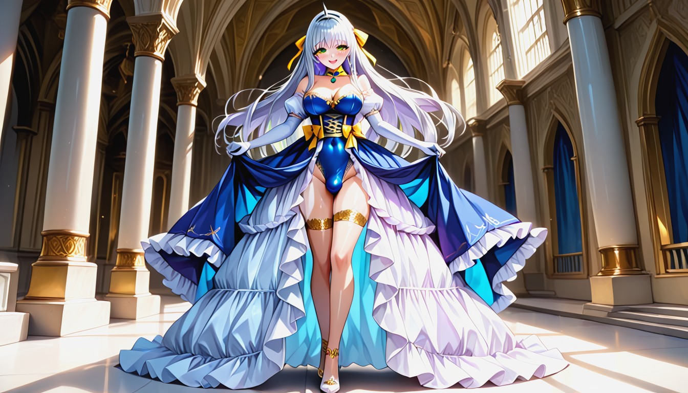 White Puff Sleeves With Purple Cuff And Gold Edge, Gold Diadem, Sunlight Hentai AI Porn