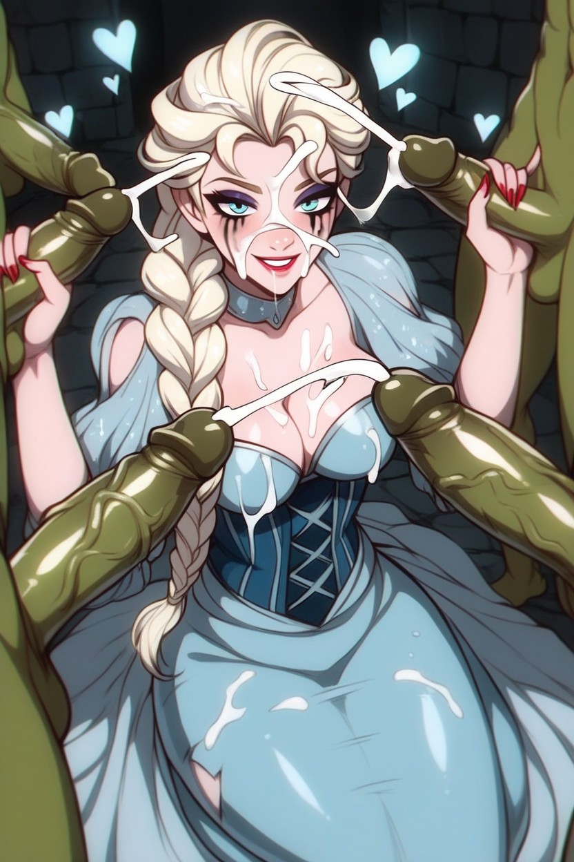 Light Green Cocks, Big Green Cocks, Medium Breasts Hentai AI Porn