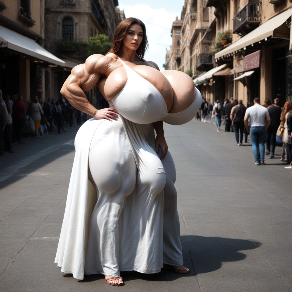 Gigantic Latissimus Dorsi, Muscular Woman, 2 People Shemale AI Porn