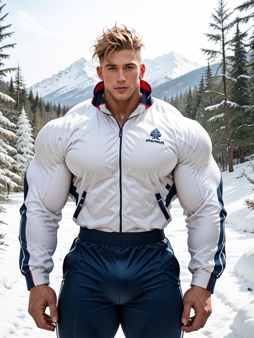 Slutty, Hyper Muscle, Blond Messy Hair AI Gay Porn