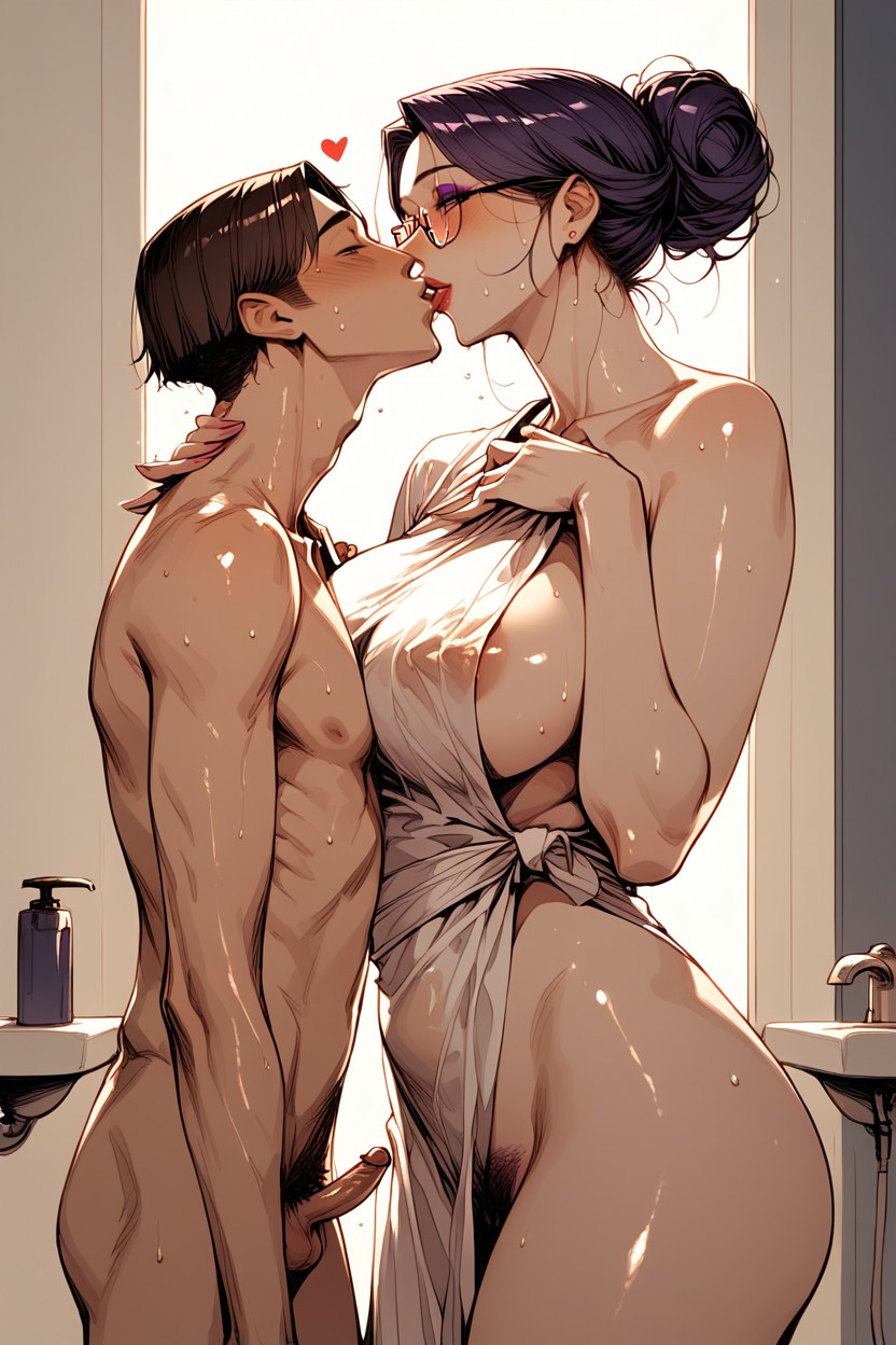 Bigger Female, Large Breast, Cock Between Legs Hentai AI Porn