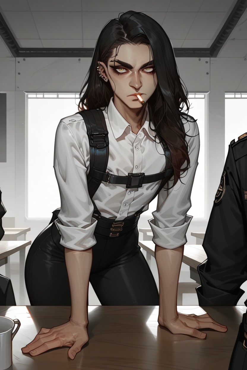 Shadow Patterns, Intense Gaze, Stern Jawline Hentai AI Porn